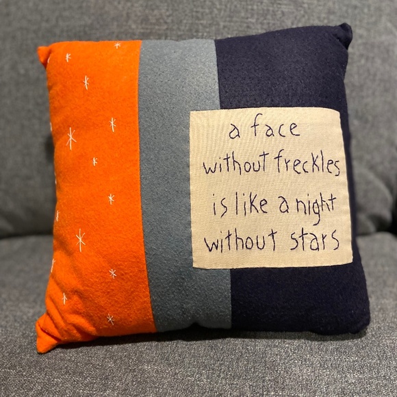 Handmade Embroidered Pillow –Freckled Faced Navy and Orange - Picture 1 of 4